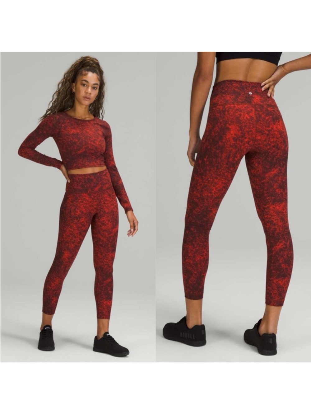 Lululemon Wunder Train High-Rise Legging Color Print Autumn Red Black Size 18